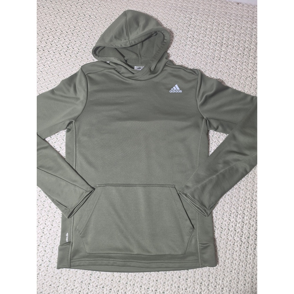 Adidas Hoodie Women Small Olive Green Excellent Climalite Thumbhole Pullover